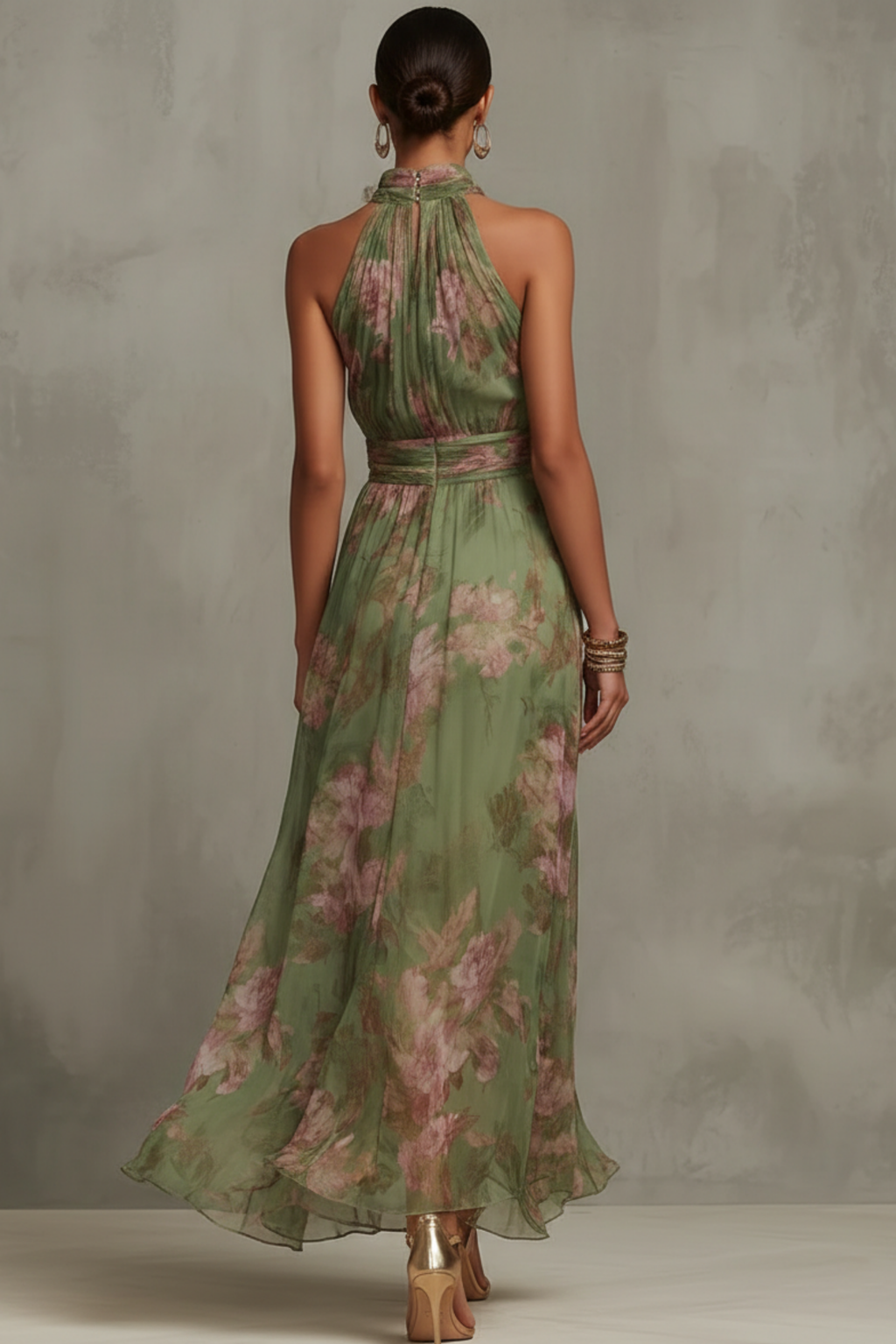 Livia - Robe longue élégante à col halter à motif floral