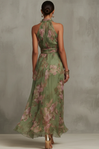 Livia - Robe longue élégante à col halter à motif floral