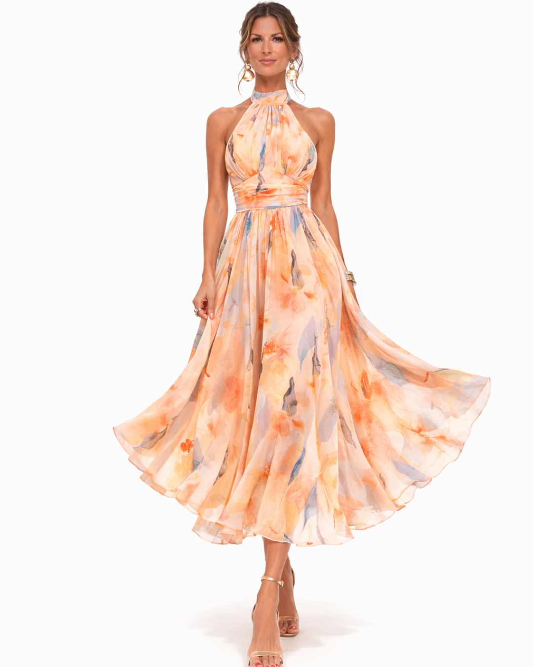 Aurora - Robe à col halter avec imprimé aquarelle