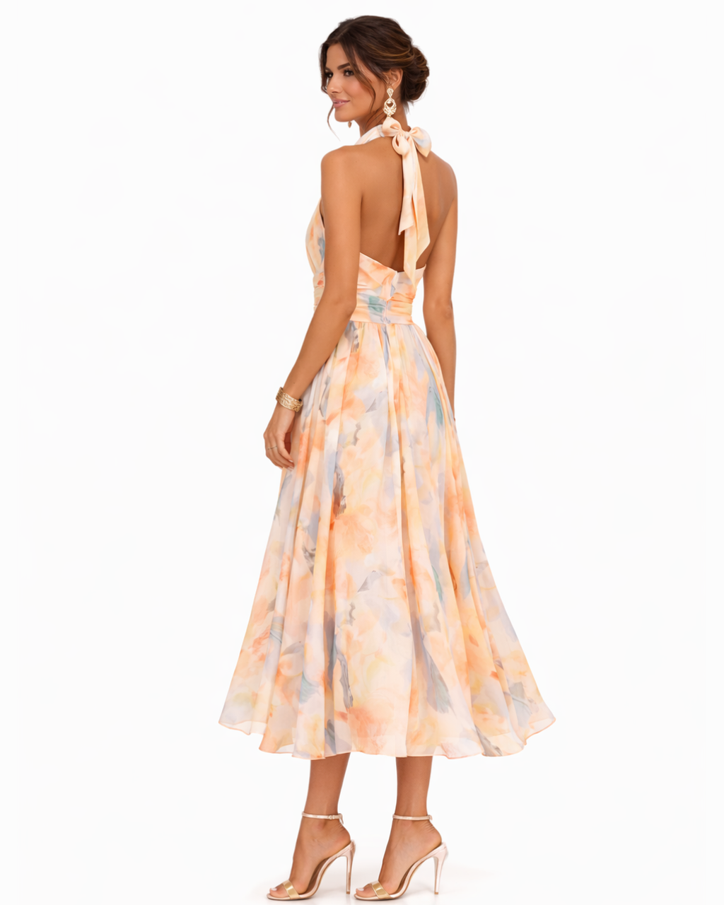 Aurora - Robe à col halter avec imprimé aquarelle